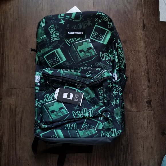 Minecraft Creeper Backpack (17") w/tech sleeve and padded straps - Picture 1 of 4